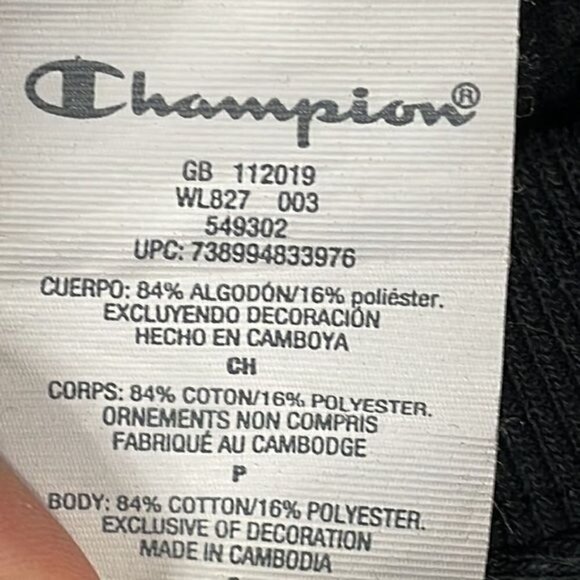 Champion Reverse Weave Cropped Black Sweatshirt Long Sleeve Crewneck Sz S - Picture 8 of 11